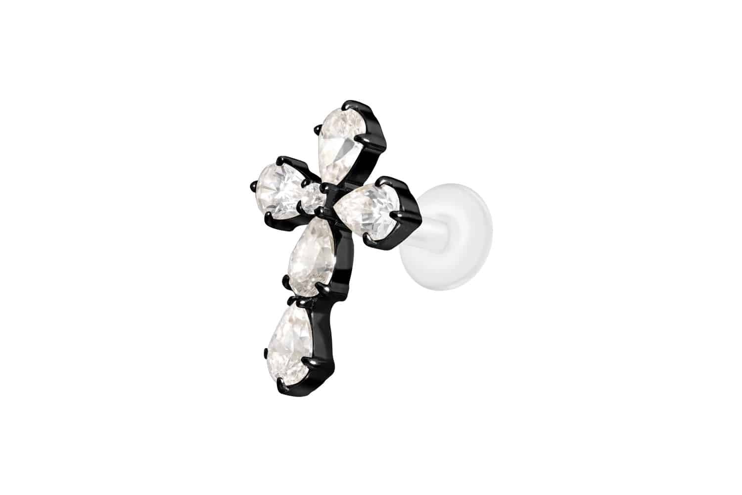 PTFE Labret Piercing mit Innengewinde + Titan-Aufsatz KRISTALLKREUZ